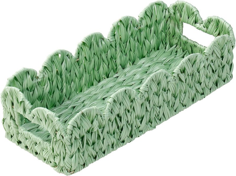 Coeusy Green Toilet Tank Basket,Toilet Paper Storage Basket Bathroom Counter Organizer Wicker Baskets for Organizing,Holds Up to 3 Mega Rolls,Green Decor Bathroom - Image 1